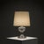 A sculptural table lamp by Ingo Maurer, executed in hand-blown clear glass and fitted with bespoke Rubelli fabric shades....
