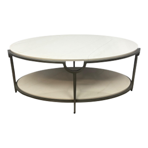 Contemporary Bernhardt Morello Transitional Style Faux Carrera Marble & Steel Cocktail / Coffee Table