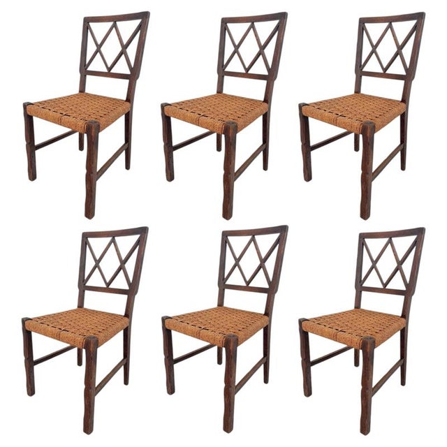 Mid-Century Wood and Rope Chairs in the style of Paolo Buffa, Italy, 1940, Set of 6 For Sale - Image 11 of 11