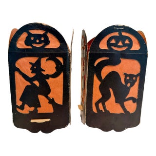 Vintage 1930s Halloween Cardboard and Paper Lanterns, Set of 2 For Sale