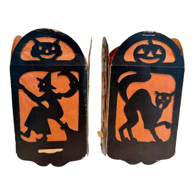 Vintage 1930s Halloween Cardboard and Paper Lanterns, Set of 2 For Sale