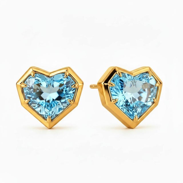 Architectural Heart Topaz Studs. Statement Heart Stud Earrings with Natural Topazes. Contemporary Heart Topaz Studs with...