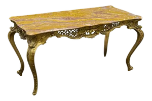 Italian Rococo Louis XV Style Carved Giltwood & Onyx Coffee Table
