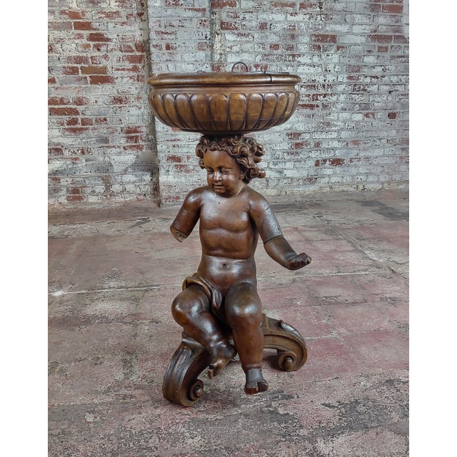 18th Century Antique French Hand-Carved Walnut Cherub Plant Stand For Sale - Image 10 of 10