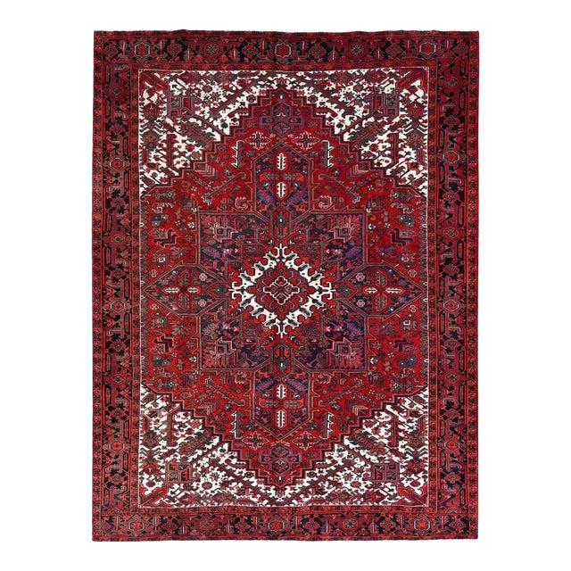 1960 8'3"x11' Lusty Red Nomad Art Vintage Persian Heriz Pure Wool Hand Knotted Rug For Sale