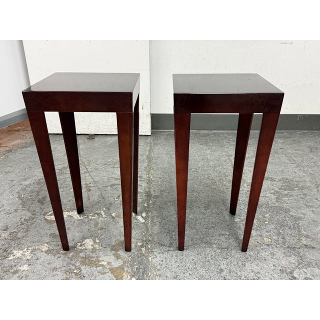 Design Plus Gallery presents a Pair of Side Tables by Swaim. The two tables are oh so elegant and stand tall on four...