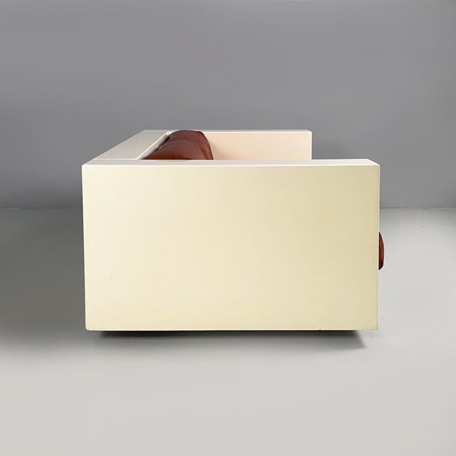 Italian White Wood and Brown Leather Sofa by Massimo and Lella Vignelli for Poltronova, 1980s For Sale - Image 3 of 18