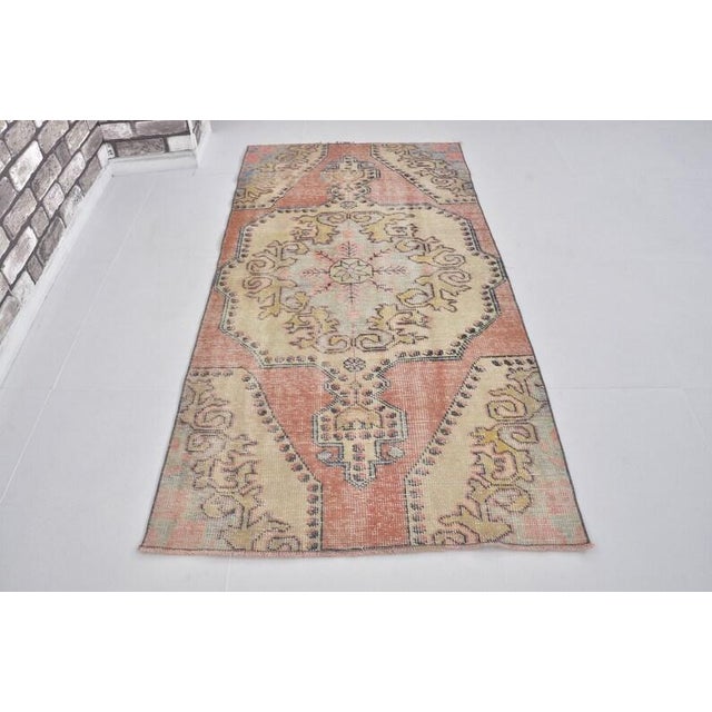 Peach Handmade Oushak Anatolian Carpet For Sale - Image 8 of 10