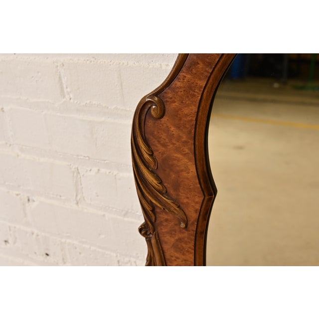 Wood Romweber Antique French Rococo Louis XV Carved Burl Wood Framed Wall Mirror, Circa 1920s For Sale - Image 7 of 12