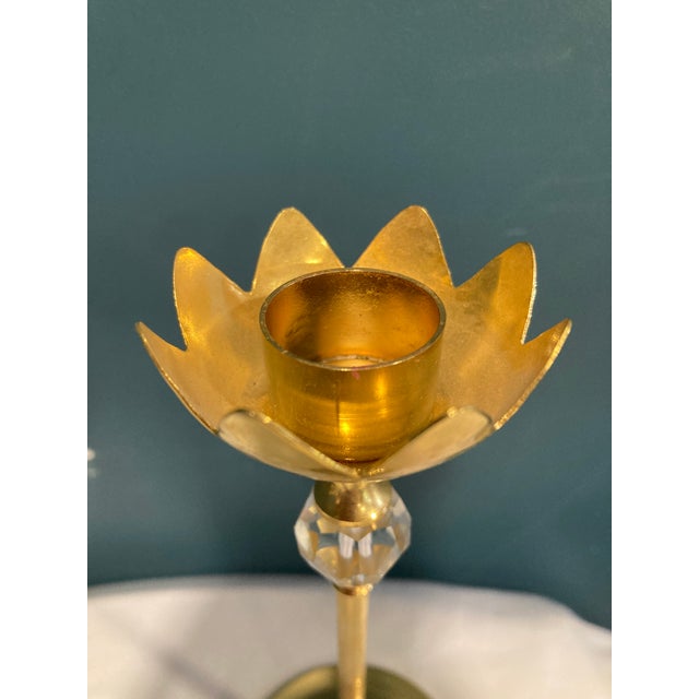 Vintage Brass Tulip Shaped Candle Holder With Crystal Accent For Sale - Image 4 of 6