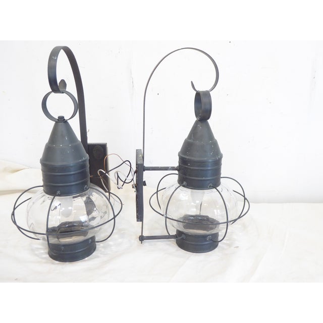 Vintage Cape Cod Onion Lantern Sconces - A Pair For Sale - Image 4 of 5