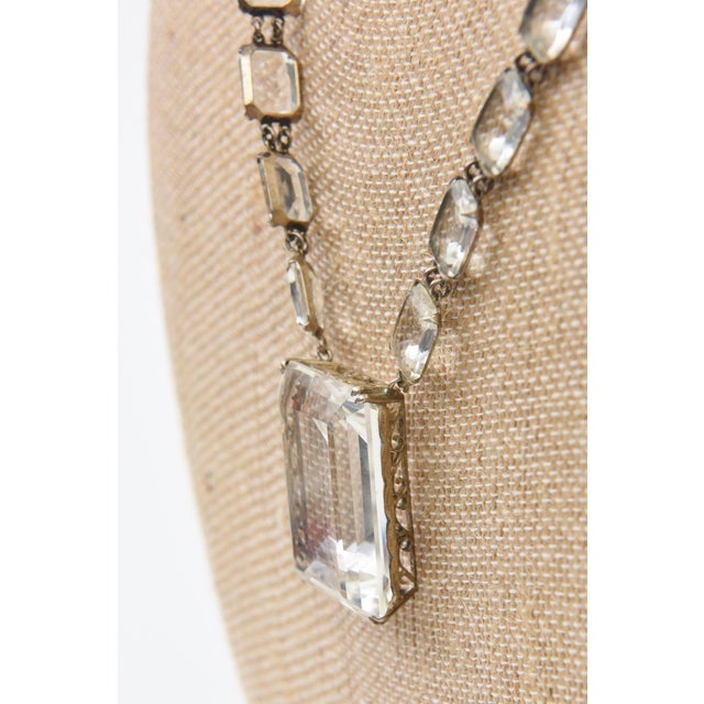 Vintage Art Deco Crystal and Silver Long Necklace With Faceted Square Pendant For Sale - Image 10 of 11
