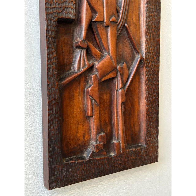 Vintage Cubist Carved Bas Relief Portrait, Circa 1940s For Sale - Image 4 of 12