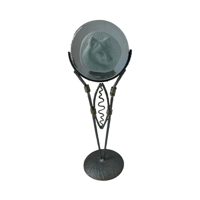 Contemporary Brutalist Metal & Art Glass Fox Sculpture on Stand | Organic Modern Lodge Accent For Sale - Image 3 of 7