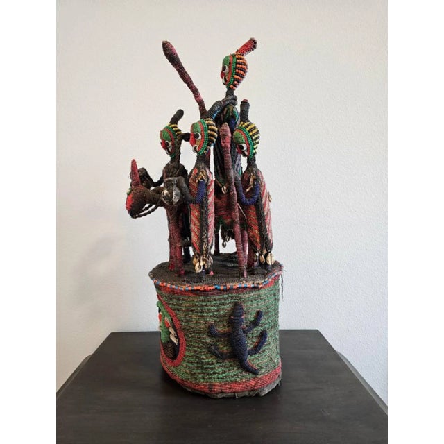 African Tribal Yoruba Beaded Ceremonial Crown Altar Headdress For Sale - Image 4 of 11