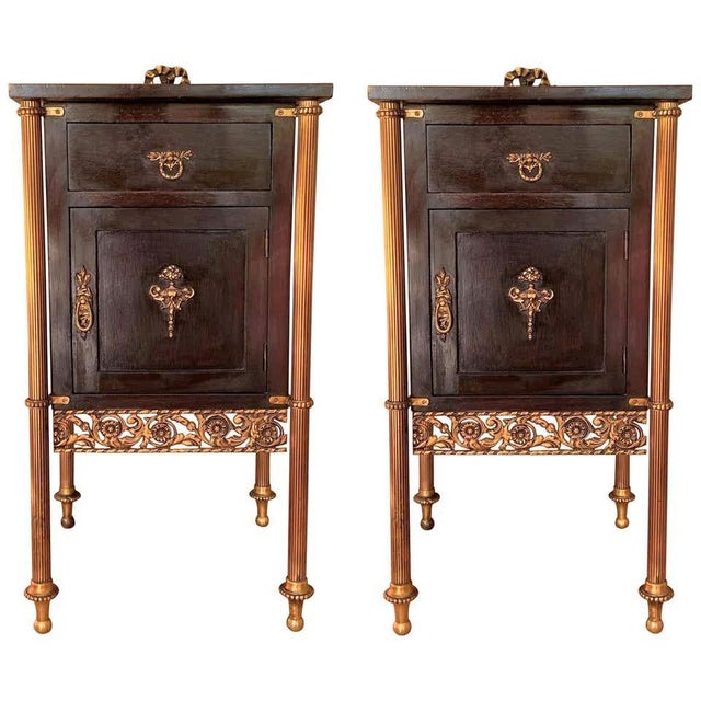 French Ebonized Mahogany Nightstands With Fluted Bronze Columns - a Pair For Sale - Image 13 of 13