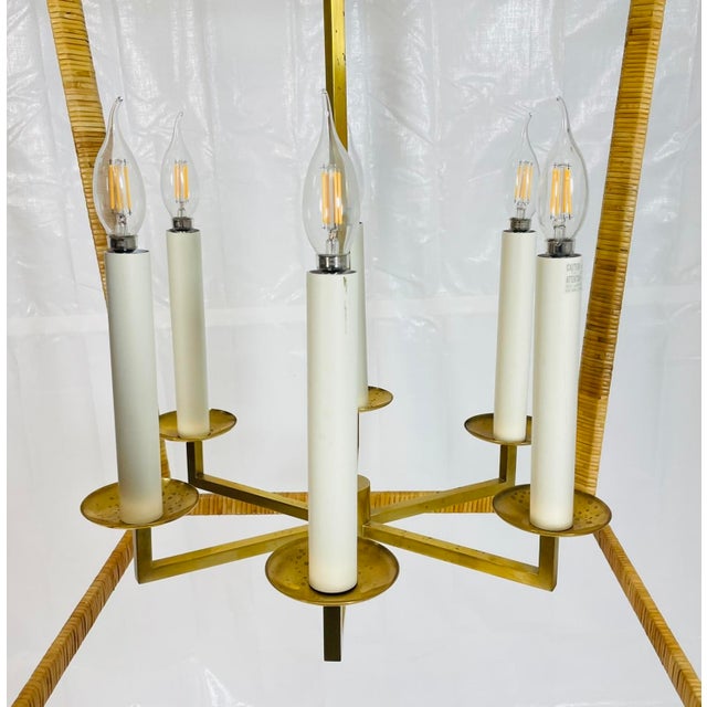 Chapman & Myers for Visual Comfort Brass & Rattan Chandelier For Sale - Image 12 of 18