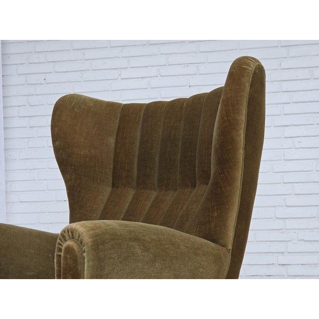 Danish Highback Relax Armchair in Green Furniture Velour, 1960s For Sale - Image 16 of 18