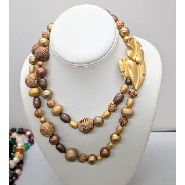 Vintage 1980s Signed Givenchy Goldtone Beaded Leaf Necklace For Sale - Image 10 of 12