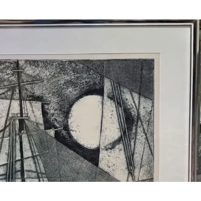 Gray Mid Century - Mikulas Kravjansky "The Flying Dutchman" Mixed Media Abstract Etching, 1981. - Signed, Numbered, Titled, Framed - Nautical, Maritime For Sale - Image 8 of 9