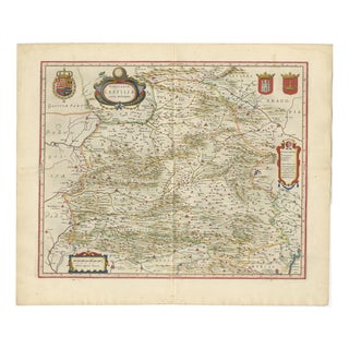 Antique Map of Spain from Blaeu, 1642 For Sale