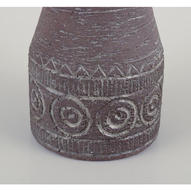 Ceramic Vase Unglazed with Geometric Pattern and Blue Tones Glaze by Carl-Harry Stålhane, 1960s For Sale - Image 4 of 7
