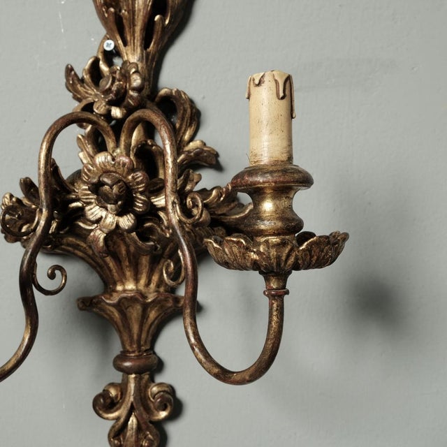 Baroque Sconces in Gilded Wood, 1960s, Set of 2 For Sale - Image 13 of 18