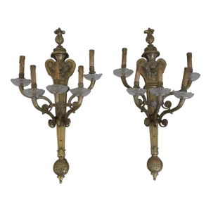 Pair Regency Style Lion Solid Brass Lighted Wall Sconces