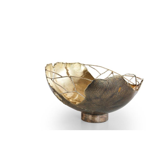 Gold Brass Hand Sculpted Bowl by Samuel Costantini For Sale - Image 8 of 15