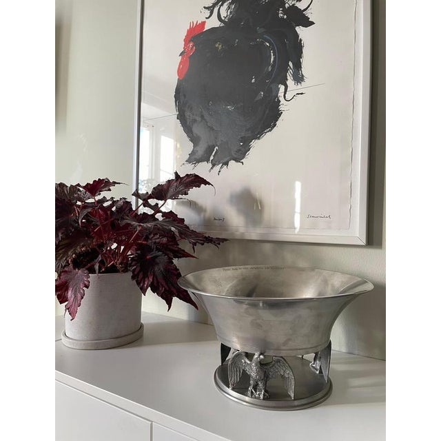 Striking Art Deco centerpiece bowl crafted by Ystad Tenn, Sweden, in the 1930s. Made from solid pewter, this sculptural...