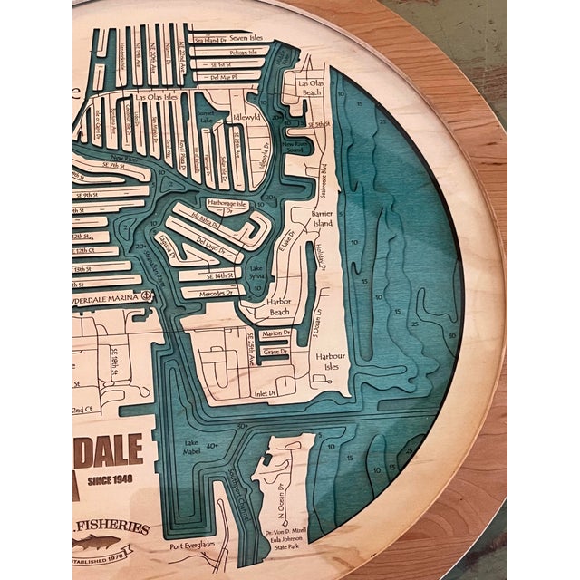 Wood Street Art Fort Lauderdale Florida Nautical Map Wood Lazy Susan – Lauderdale Marina & 15th Street Fisheries For Sale - Image 7 of 9