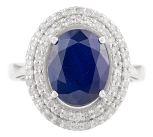 4.72 Ct Blue Sapphire Halo Diamond Art Deco Wedding Ring Size 7