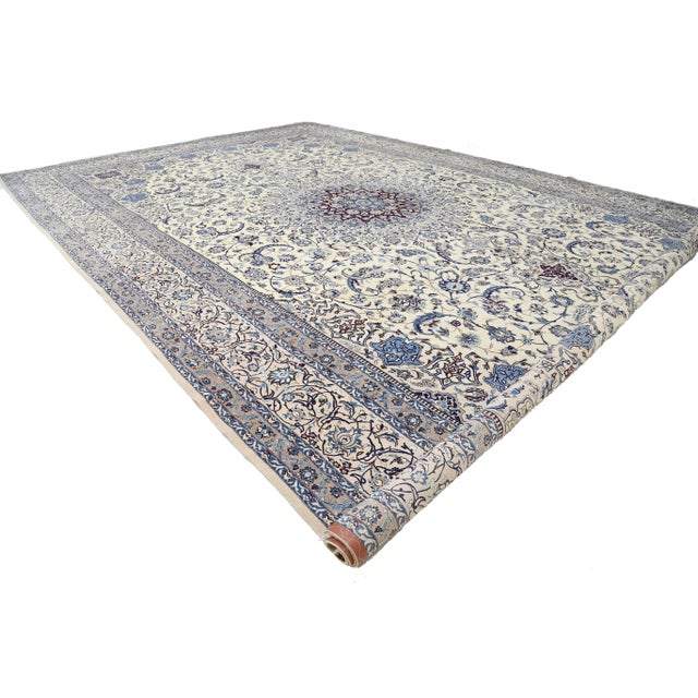 Traditional Beige Color Fine Hand Knotted Silk & Wool Nain For Sale - Image 3 of 4