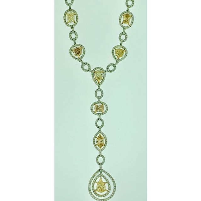 8 Yellow Solitaire Diamond and White Diamond Necklace 18 Karat White Gold For Sale - Image 17 of 18