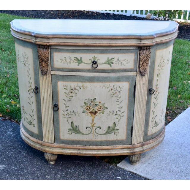 Italian Vintage Venetian Demilune Cabinet Painted Accent Chest Commode For Sale - Image 3 of 14