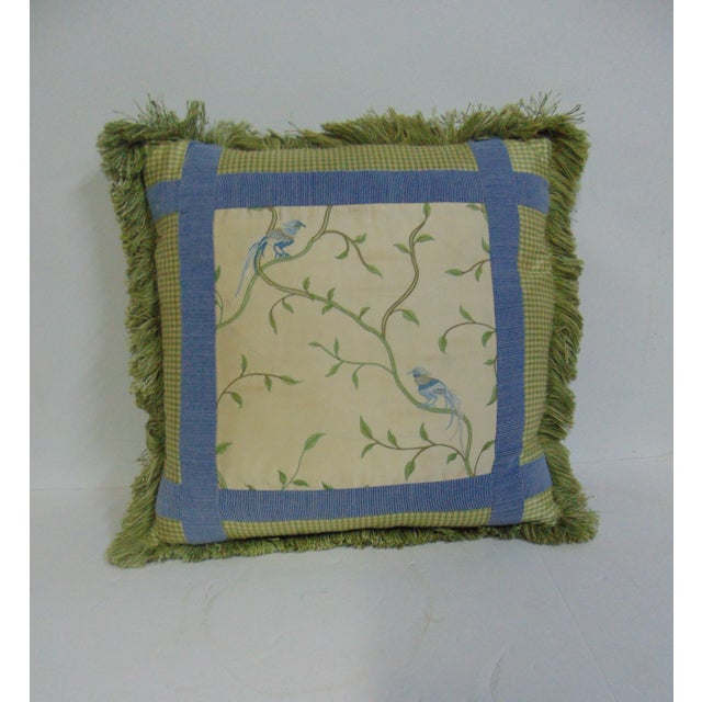 Bird Embroidered Blue & Green Pillow For Sale In Philadelphia - Image 6 of 6