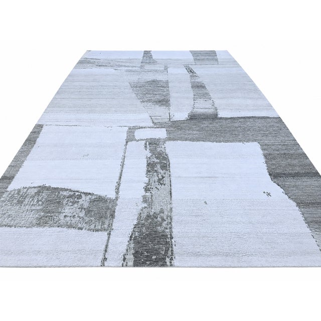 Textile Rh Nihal Wool Rug – 10' × 14' Multi Grey | 100% Hand-Spun Wool | Hand-Knotted | Abstract Geometric Design | Made in Nepal For Sale - Image 7 of 18