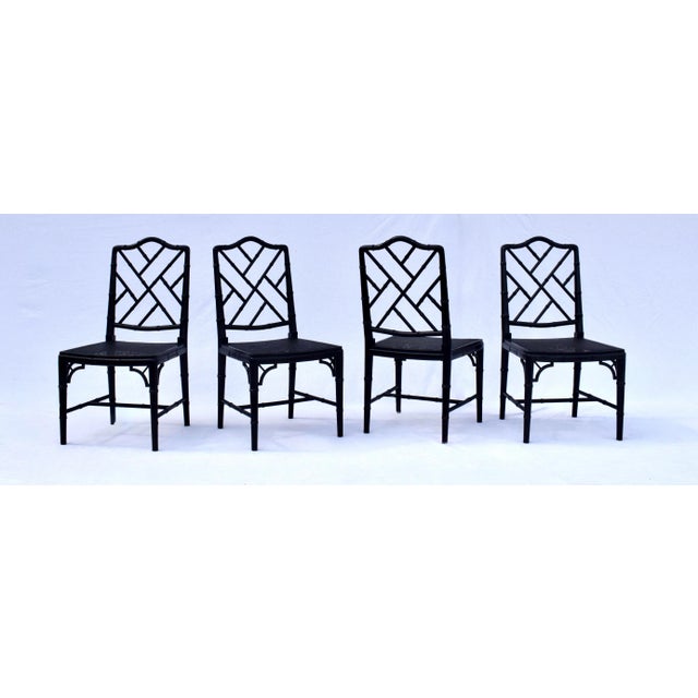 Hollywood Regency Vintage Chinese Chippendale Dining Chairs, Set of Eight, Lacquered For Sale - Image 3 of 16