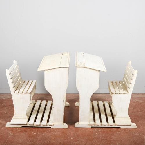 This set of two elementary school desks represents a charming revival of italian modernist school furniture. Featuring an...