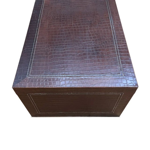 Mid-Century Modern Large French Faux Crocodile Pressed Leather Coffee Table, 1970s For Sale - Image 3 of 6