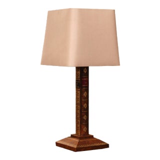 Mid-Century French Leather Faux Book Table Lamp With Shade For Sale