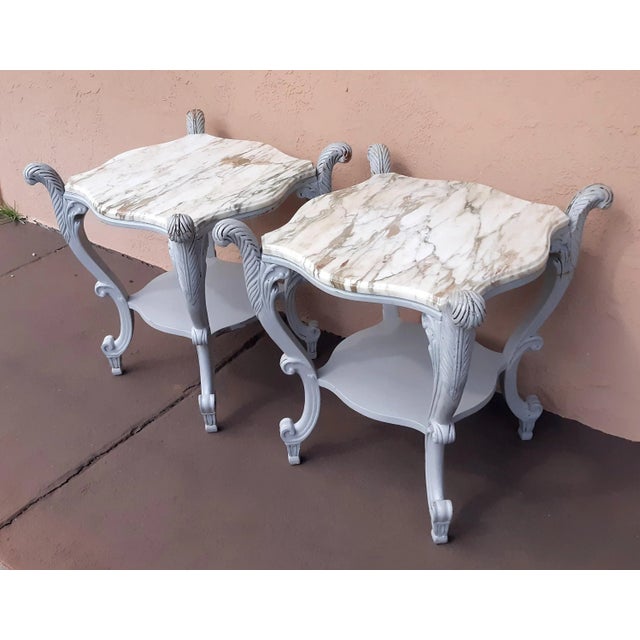 Light Gray Early 20th Century Antique Art Nouveau Marble Top Side Tables - a Pair For Sale - Image 8 of 13