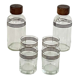 Culver Signed Mid-Century Gold and White Bands Double Old Fashion Glasses (Set of 4 Glasses and 2 Karafs)