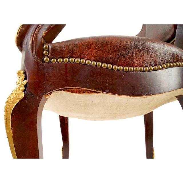 French Francois Linke Style Ormolu and Wood Leather Armchair For Sale - Image 14 of 18