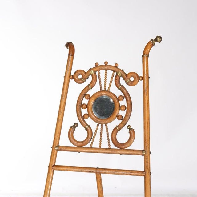 Victorian Oak Stick & Ball Adjustable Easel With Mirror & Brass Caps C1910 For Sale - Image 6 of 13