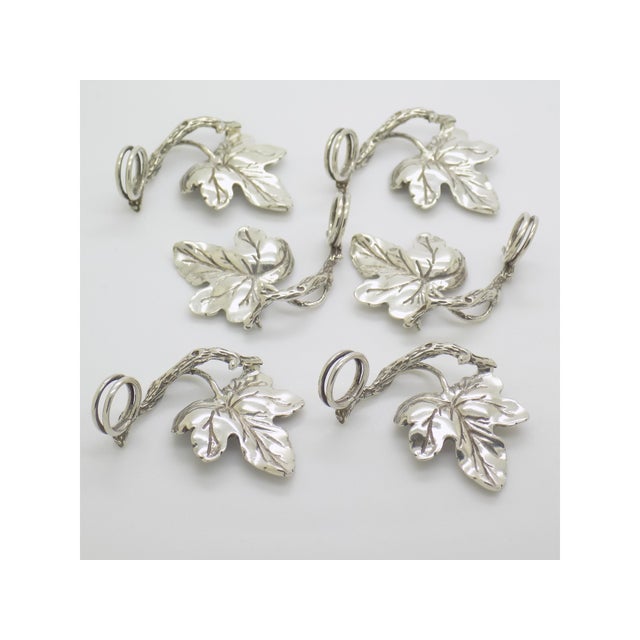 Vintage Italian Handmade Vine Leaf Shaped Silver Table Place Holder, Arezzo, Italy, 1980s, Set of 6 For Sale - Image 3 of 9
