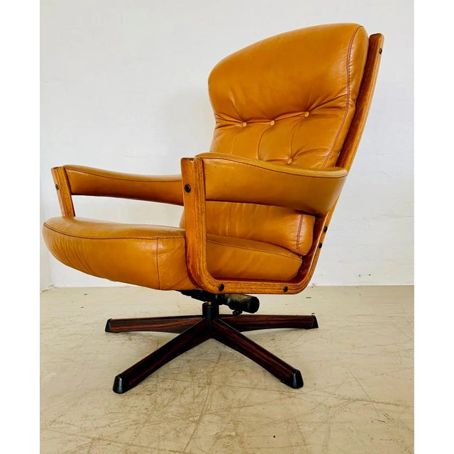 Vintage Swedish Leather Reclining Swivel Chair from Göte Möbler, 1970 For Sale - Image 11 of 16