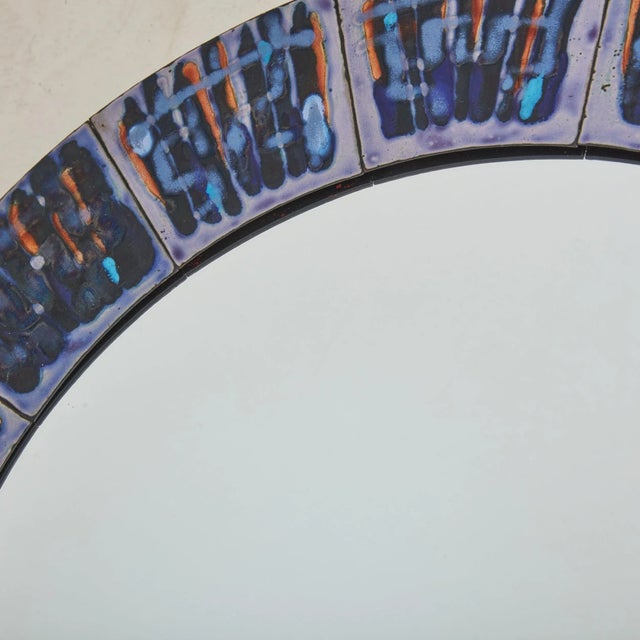 Blue 2/5 Blue Hand-Painted Enamel Mirror by Bodil Eje, Denmark 1960s For Sale - Image 8 of 10