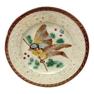 German Majolica Birds Plate, Circa 1900 For Sale