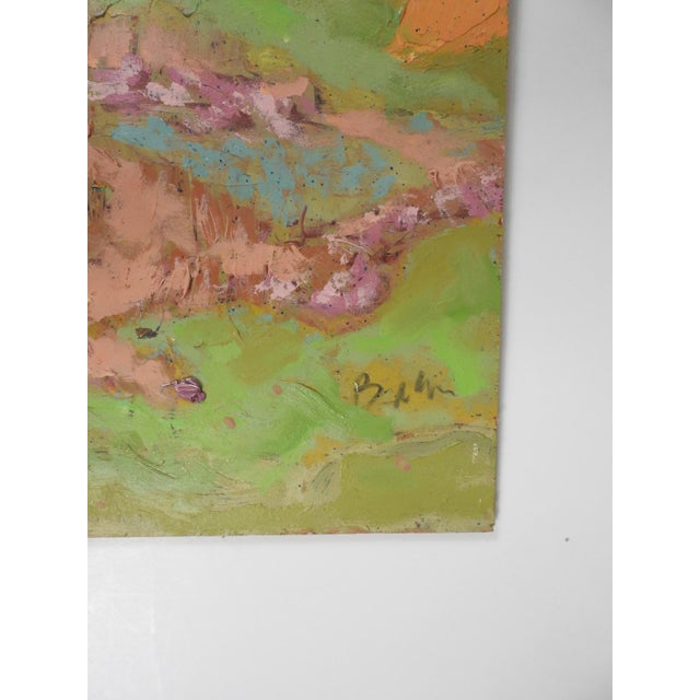 Contemporary oil on wood panel expressionist landscape painting with white tree by K. C. Bacon (1948-2026) Washington....